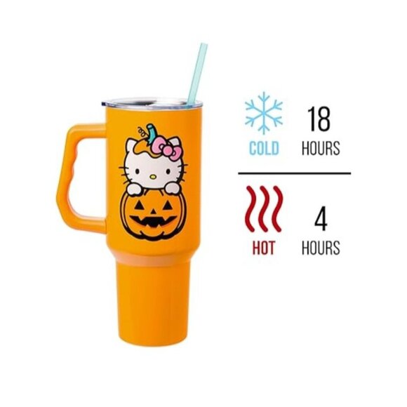 Hello Kitty Halloween Jack-O-Lantern Stainless Steel Tumbler With Handle & Straw - Picture 3 of 7
